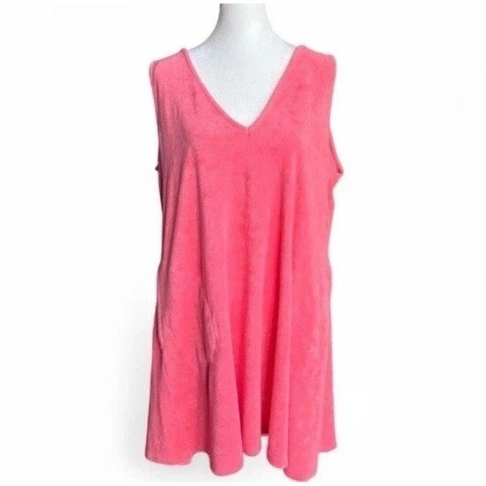 LAKE Pajamas French Terry V-Neck Dress XXL Coral Sleeveless Cotton Modal Pockets